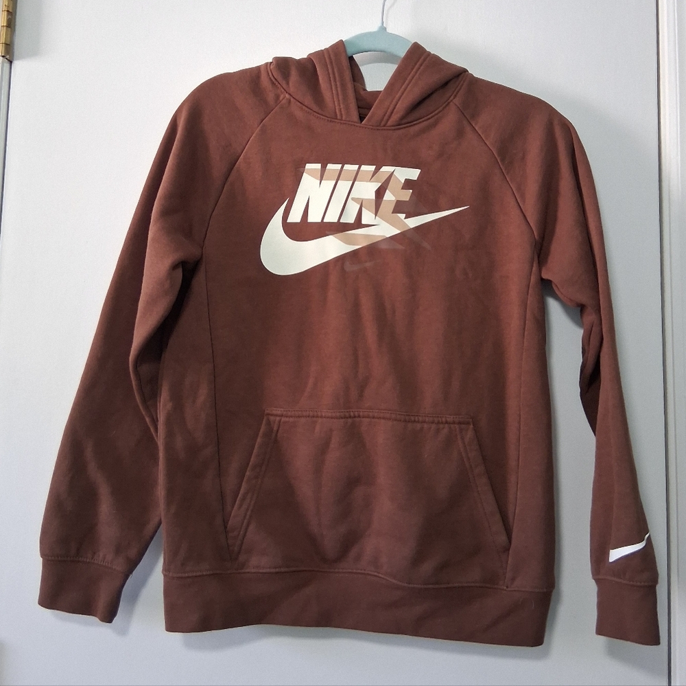 Nike Chestnut Hoodie with White Logo Girls Size Large